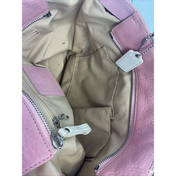 Vtg Coach Hamilton Pebbled Leather Book Tote Shoulder Handbag Purse Pink Cream - Picture 8 of 12